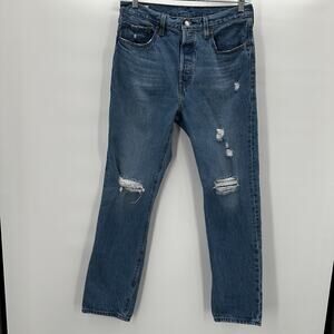 Levis 501 Jeans Womens 30 High Rise Rip Knee Straight Button Fly Revolve Modern